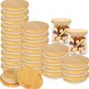 MIVIDE 24 Pack Yogurt Jar Lids Set, Natural Bamboo Oui Yogurt Jar Lids with Silicone Sealing Ring, Reusable Wooden Jar Lids for Mugs and Jars