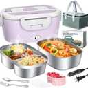 LAVAED Heated Lunch Box Electric Portable Food Warmer - 80W Fast Heating Food Heater for Adults Women, With Dual 1.5L SS Containers All Accessories for Car/Truck/Office, Leakproof, BPA Free, Purple