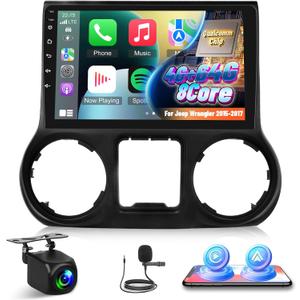 Qualcomm 8 Core [4+64G] Car Radio for Jeep Wrangler 2015 2016 2017, 10.1 inches Android Touchscreen Jeep Wrangler Stereo, Carplay&Android Auto/FM RDS/EQ Audio/Bluetooth 5.1/SWC