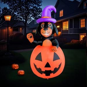 PTS 5FT Inflatable Dachshund Dog with Pumpkin Outdoor Decoration, Halloween Blow Up Yard Decorations, Built-in LED Lights Inflatables Spooky Holiday Funny Decor for Indoor Lawn Garden