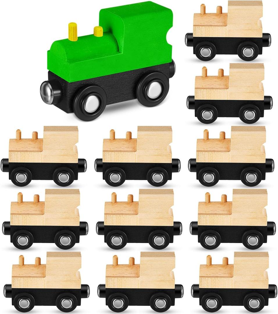 12 Pcs Unfinished DIY Wooden Trains Magnetic Unpainted Wooden Train Cars Toys for Railway Paint Project, Birthday Party Decorations Back to School Crafts Gifts Supplies (Classic)