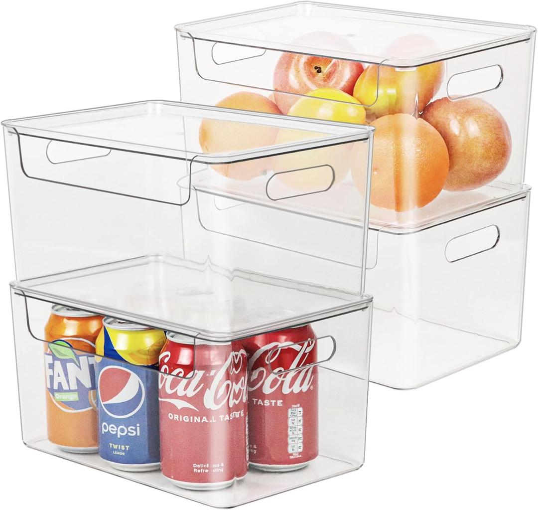 Clear Plastic Storage Bin with Lid, Stackable Storage Boxes Organizing Bin for Pantry, Kitchen, Cabinets, Wardrobe, Closet, Dresser, Bathroom Storage and Organization (4pc-106.75.3")