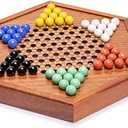 Yellow Mountain Imports Wooden Chinese Checkers Halma Board Game Set (12.7 Inches) with Storage Drawer and Solid Color Glass Marbles (16-Millimeter)