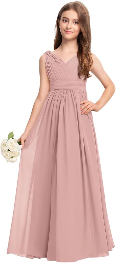 Junior Bridesmaid Dress Wedding Flower Girl Dresses for Teen Girls Dresses Chiffon (12, Dusty Rose)