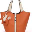 Tote Bag for Women Vegan Leather Bucket Purse for Women Top Handle Handbag Shoulder Bag with Detachable Small Purse (A36-Orange Beige)