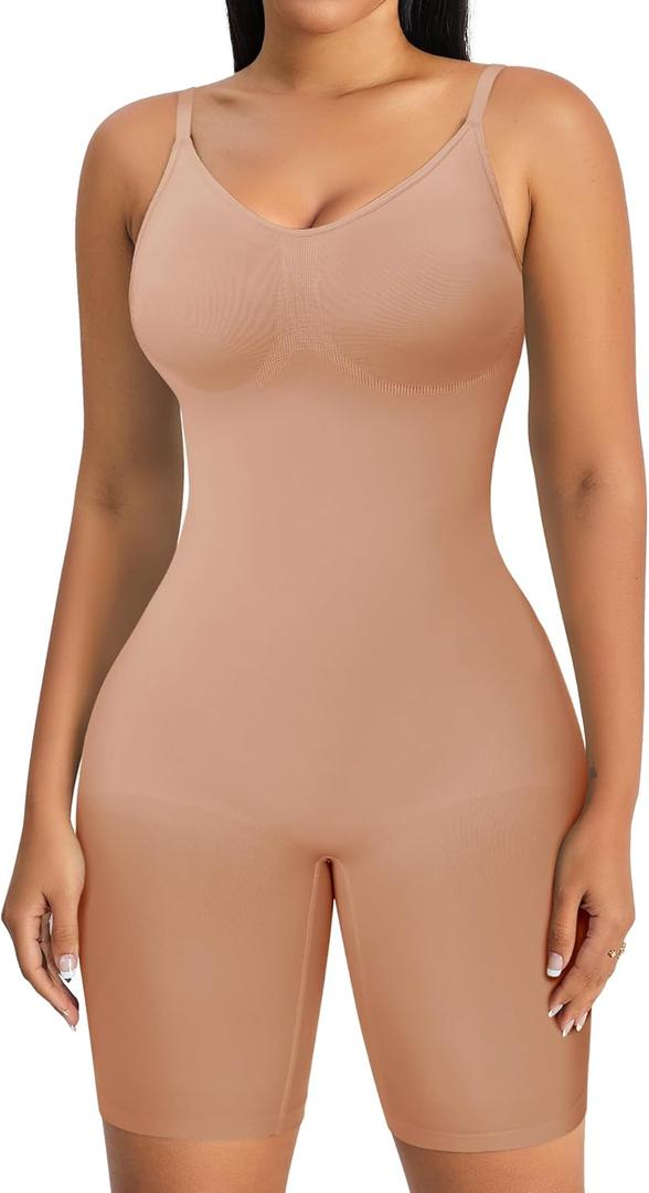 Women's Seamless Shapewear Tummy Control Bodysuit Body Shaper V Neck Seamless Butt Lifter Full Shaping Bodyshapers (XL)