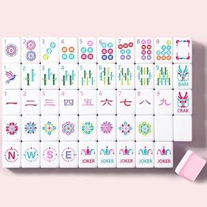 American Mahjong Game Set, 160 Pink Layered Mah Jong Tiles with Tile Bag, Gift-Ready Storage Box, 4 Dice with Pouch, Mahjong Travel Tiles Set, Western Mah Jongg, Majong, Majiang