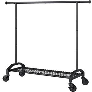 Heavy Duty Clothes Rack for Hanging Clothes 350lbs Clothing Rack 3" industrial Wheels 51 to 71" W x 16.53" D x 65" to 71" H Adjustable Rolling Clothes Rack Coat Rack Garment Rack Black