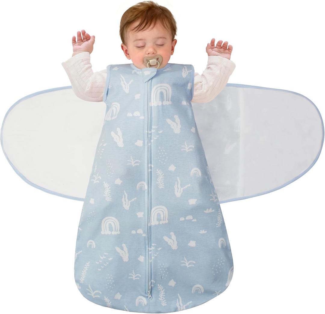 Baby Swaddle Sleep Sack, 1.0 Tog New-Parent-Friendly Swaddle for Newborns & infant 3-6 Months Baby Wearable Blanket Reduce Startle Reflex, Newborn Boys Girls Registry Essentials (Small, Ocean)