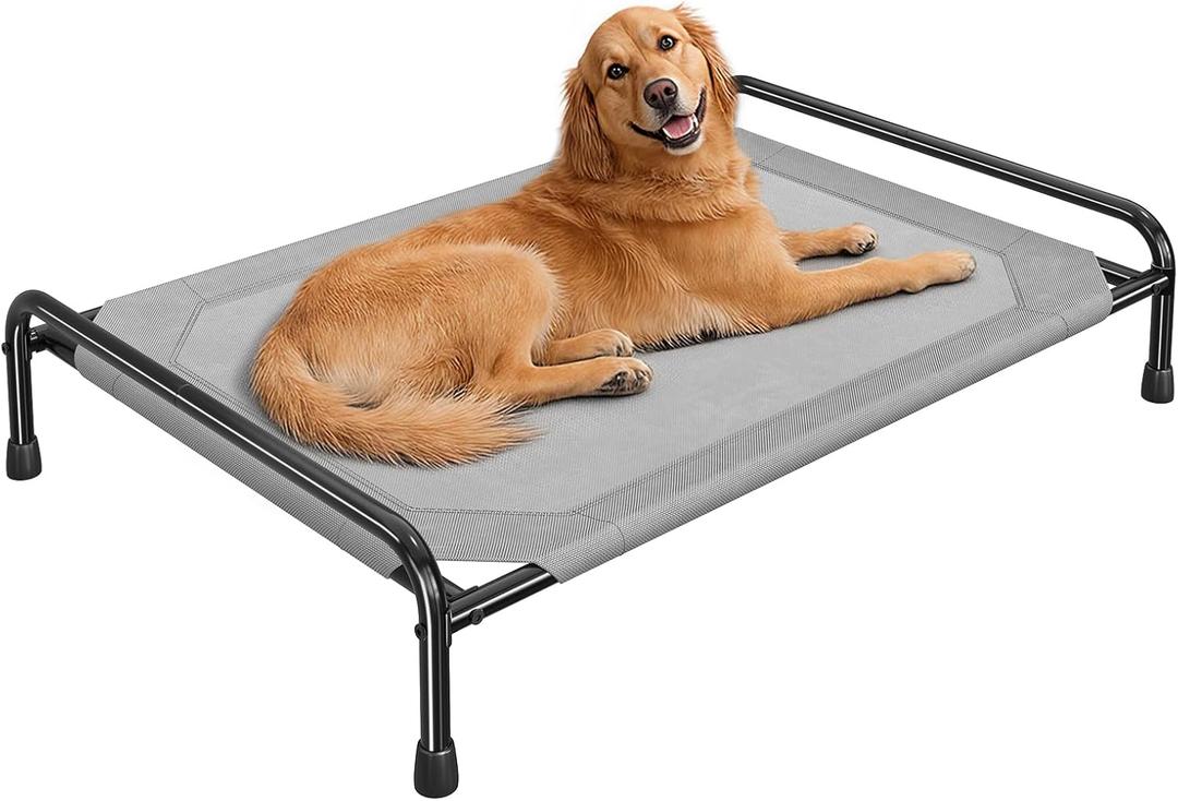 Dog Bed, Raised Dog Bed for Large Dogs, Durable and Washable Pet Cot, Indoor & Outdoor Elevated Pet Hammock Beds, Grey