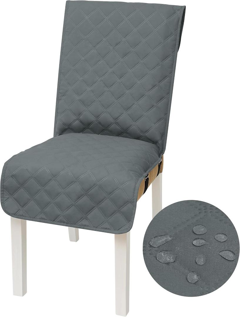 Yonus Waterproof Dining Chair Cover Office Chair Cover Water Resistant Dining Room Chair Cover Kitchen Chair Slipcover Computer Chair Cover with Anti-Slip Buckle (Grey, 1PCS)