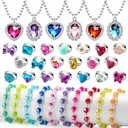 36pcs Princess Play Jewelry Set for Little Girls Ages 4-6, Kids Costume Dress Up Jewelry Necklace Bracelet Rings for Toddlers, Childrens Princess Birthday Party Favors Gift 3-5 4 5 6 7 8 Year Old Girl