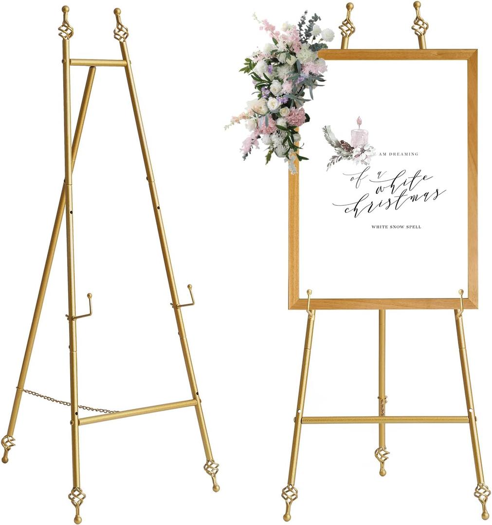 Iron Adjustable Arts & Crafts Easels,Metal Easel Stand with Chain Support for Mirror,58 Inch Floor Easels for Display Wedding Sign(Gold)