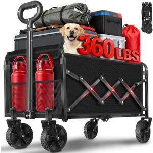 Wagons Carts Foldable Collapsible Wagon with Wheels — Folding Utility Wagon Cart Portable for Camping,Sports,Groceries,Apartment & Travel | Collapsible Wagon for Storage & Shopping,360lbs,Black
