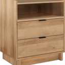 Prepac Simply Modern Nightstand Bedside Table, Natural Oak Nightstand for Bedroom, End Table with 2 Drawers and Open Shelf 23.75" W x 26.75" H x 16" D