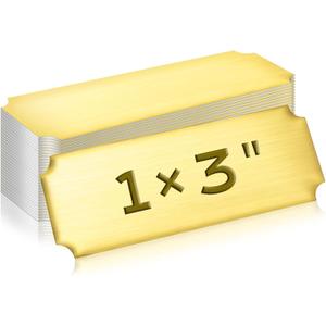 Therwen 30 Pcs Name Plates Laser Engraved Brushed Stainless Steel Plate Personalized Plaque Blank Custom Name Tag Frame Label with Adhesive Backing(Gold Notched Corner, 1''x 3'')
