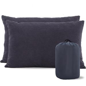 MOON LENCE Camping Pillows 2 Pack, Compressible Camp Pillow with Washable Cover & Carry Bag, Plush Filled Backpacking Pillow for Hiking, Travel, Sleeping 14"x18" Grey