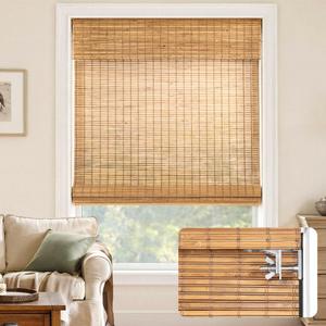 LazBlinds No Drill Bamboo Roman Shades, 37" W x 48" H, Malay Oak