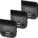 3 Pack 5FC Detachable Dog Grooming Steel Blades,Compatible with Andis,Oster A5,Wahl KM-10 Series,Cut Length 1/4" 6.3MM Black