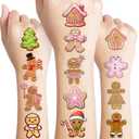 96 PCS Funny Gingerbread Pre-cut Temporary Tattoos Birthday Gingerbread Man Christmas Party Decorations Supplies Favors Boys Girl Cute Fake School Reward Themed Winter