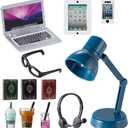 12Pcs Dollhouse Miniature Laptop Computer Tablet Phone Lamp Book Glasses Coffee Headset Simulation Accessories 1/12 1/6 Toy Pad Play Set Fits Barbie Doll Girl Mini Drink Party Office (Bule)