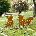 2PCS Rusty Corgi Decorative Garden Stakes, Metal Dog Yard Decor, Corgi Lover Gifts for Women Mom Grandma Wife, Metal Dog Statues Garden Sculptures and Yard Art, Patio, Lawn Ornaments