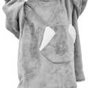 Ramees Wearable Blanket Hoodie for Kids, Sherpa Oversized Sweatshirt Blanket Flannel with Hood Pocket and Sleeves (Grey)