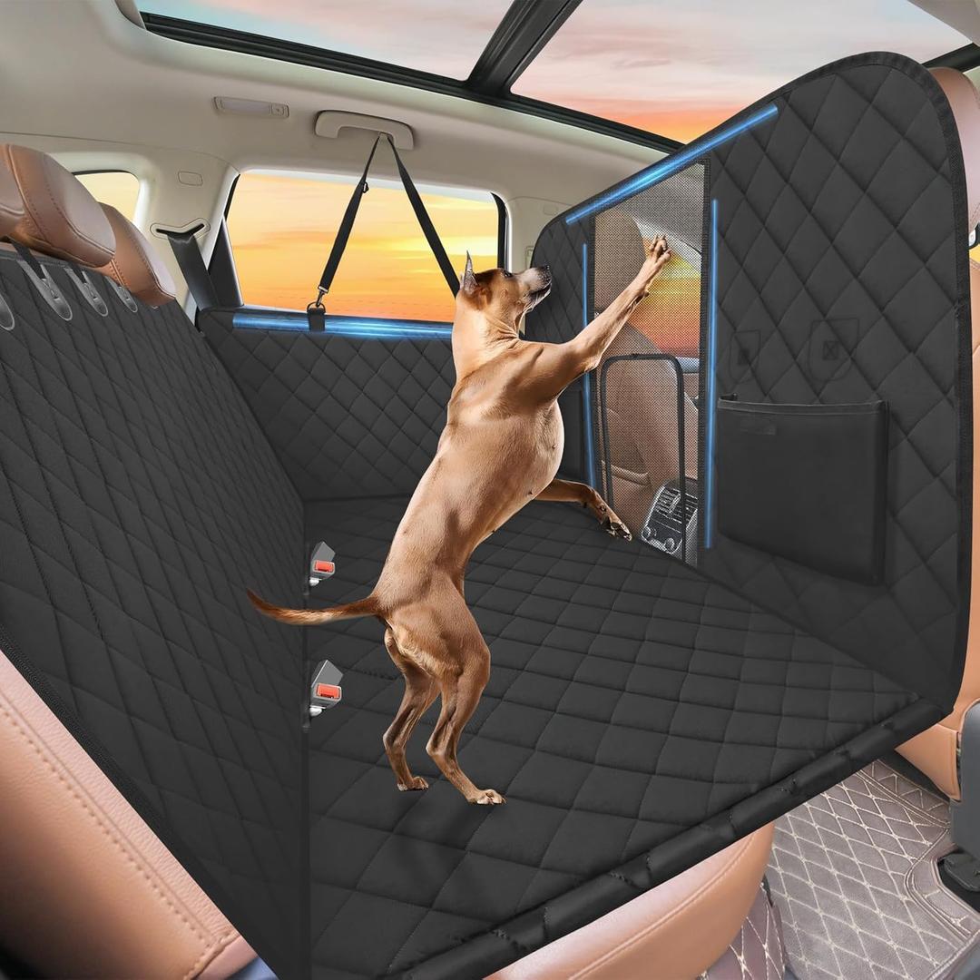 Back Seat Extender for Dogs-Large Space, Hard Bottom High Barrier Dog Car Seat Cover for Back Seat Hold 420lb, Backseat Protector Pet Bed, Waterproof Dog Hammock for Car SUV and Trucks
