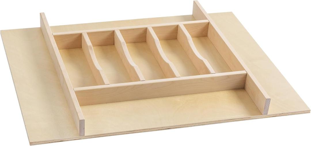 WelFurGeer Premium Wooden Silverware Organizer for Kitchen Drawers, Utensil Tray for Kitchen Drawer, Cutlery Drawer Organizer for Forks, Spoons, Knives - Sturdy Birchwood, Natural Finish (A30 (24.73''W x19.7''D))