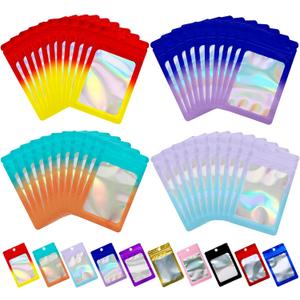 400 Pack Small Holographic Mylar Bags Mini Resealable Ziplock Smell Proof Baggies for Business Sample Card Earring Jewelry Packaging