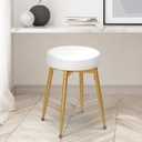 360 Swivel Vanity Stool, Vanity Chair Stools for Makeup Room, Round Faux Leather Makeup Chairs, Modern Small Ottoman Foot Rest with Metal Legs for Living Room, Bedroom, White&Gold