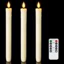 Homemory 3 Pcs Real Wax Flameless Taper Candles with Remote Timer and Dimmer, Battery Operated Candlesticks with Flickering Light, Ivory Window Candles, 9.6 Inches for for Wedding Home Decor