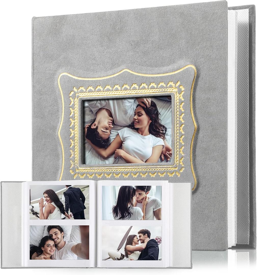 Velvet Photos Album 4x6 Films 300 Pockets Wedding Anniversary Family Photo Album for Family Wedding Anniversary Baby Vacation(Grey)