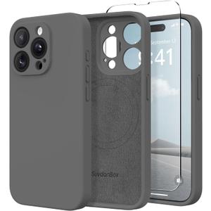 Magnetic for iPhone 15 Pro Case, Compatible with MagSafe, [Full Camera Protection][Screen Protector] Silicone Shockproof Protective Phone Case for iPhone 15 Pro 6.1", Dark Gray