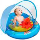 Baby Pool Float with Canopy UPF50+ Sun Protection, Inflatable Baby Swimming Float with Ocean Animal Toys for Kids 12 Months+, Toddler Infant Pool Float with Adjustable Safety Seat for Boys Girls