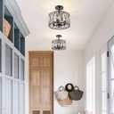 11.8" Black Semi Flush Mount Ceiling Lighting Fixture, 4-Light Hallway Lighting Fixtures, Modern Crystal Ceiling Light Fixture for Kitchen Entryway Laundry Room Bedroom Foyer