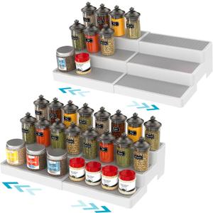 YAN & HIN Pack of 2, 3-Tier Spice Racks, Expandable and Non-Skid, Ideal as Medicine Cabinet Organizer, Kitchen Shelf Pantry Organizer, and Seasoning Organizer, Canned Food Organizer 