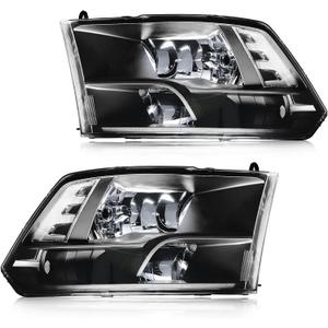 DimFlux Headlight Assembly, Compatible with 2009-2018 Dodge Ram 1500/2010-2018 Ram 2500 3500 4500 5500(Only fit factory quad style halogen headlights) Black Housing Clear Reflector