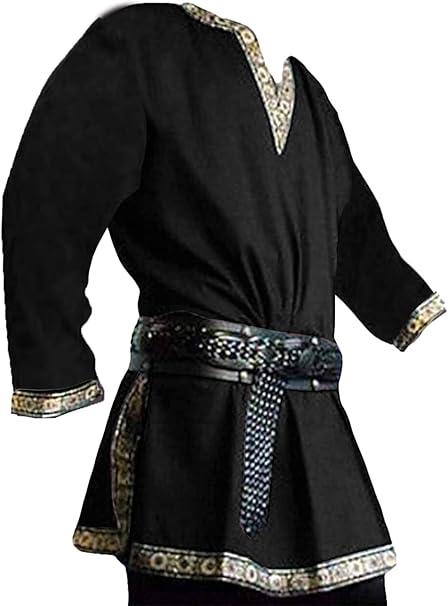 Gafeng Mens Medieval Costume Renaissance Pirate Halloween Viking Tunic Knight Cosplay Warrior LARP Shirts, XXL