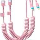 Coiled Pink iPhone Charger 3 FT 2-Pack Apple CarPlay Cable Car Accessories, [MFi Certified] Short USB to Lightning Cable, Cute iPhone Charger Cord - Pink