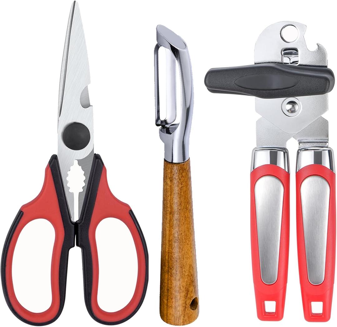 Left Handed Kitchen Scissors Shears and Can Opener, Peeler Set, Lefty Kitchen Tools Utensils for Left Hand People/Adults(3 in 1)