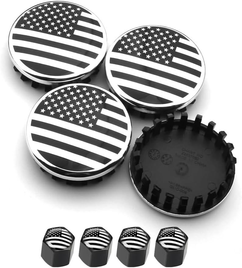 4Pcs for Chevrolet 3.25 in 83mm Black American USA Flag Wheel Center Caps Covers HubCap fit Most 18"&20"&22" Rims for Suburban Silverado Tahoe & GMC Sierra Yukon Denali 22837060 9596403 (Silver)