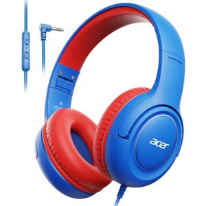 acer Kids Headphones - Over-Ear 85/94dB Volume Limiter, 3.5mm Jack Foldable Stereo Sound Headset for Toddlers Girls Boys Travel Learning Entertainment Tablet Kindle iPad PC,Blue Red, HK03