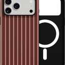 Skyseaco for iPhone 17 Pro Case with Magsafe Cute Striped Phone Case, Shockproof Slim Soft TPU and Hard PC Double Layer Protective Cover for Women, Burgundy