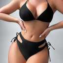 WODECASA Women's High Waisted Bikini Bottoms Cheeky High Leg Cut Out Side Tie Sexy Ruched Bathing Suit Swim Bottoms 2026 (Black, L)