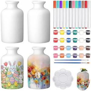 Singhoow 6 Set Easter/Mother's Day Paint Your Own Porcelain Paint Vase Art Project White Ceramic Painting Kit for Adults Porcelain Vase Decorating Kit Holiday Supplies DIY(Classic)