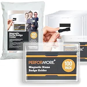 Performore 12 Pack of 4x3 Magnetic Name Badge Holders Clear PVC Horizontal ID Card Tags Kit Waterproof Reusable Plastic Tag for Office Conventions Exhibitors Events Immunization Record