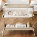 Fodoss Baby Bassinets Bedside Sleeper - 3-in-1 Baby Bassinet with Wheels, Soft Mattress, Storage Tray, Full-Mesh Sides, 7-Height Adjustable Crib for Newborns