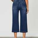 GRAPENT Capri Jeans for Women Wide Leg High Waisted Effortless Flow Pull On Stretchy Denim Elastic Waist Pants with Pockets (Blue, M)