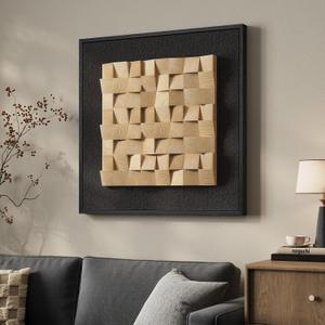 Framed 3D Textured Wood Wall Art, Modern Minimalist Nature Wood Geometric Artwork for Walls, Contemporary Rustic Black Sandstone Painting Wall Decor for Living Room, Bedroom, Kitchen, Office, 28"L x 28"W, Nature Wood